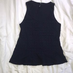 Navy blue eyelet peplum tank top